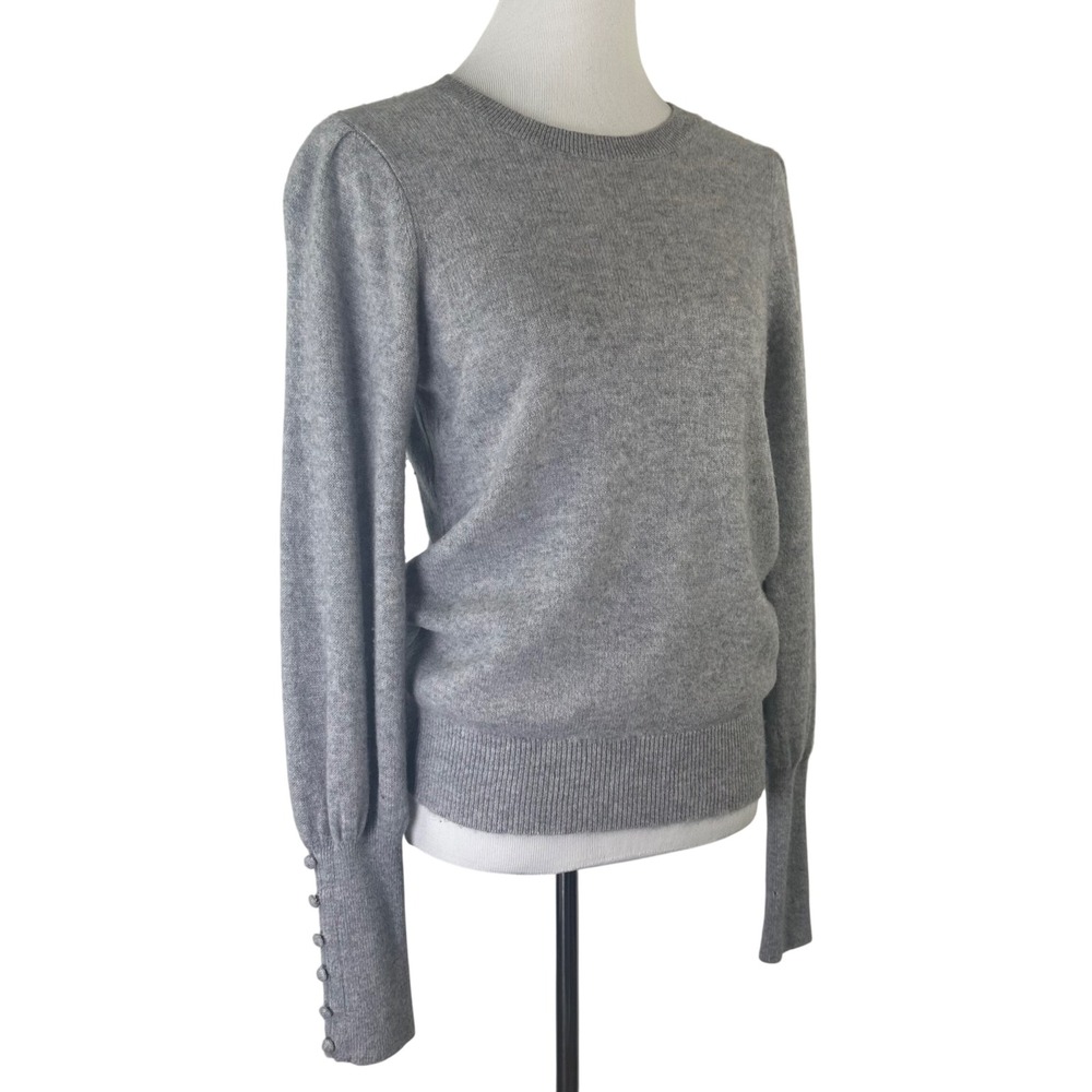 AQUA Cashmere Gray Puff Sleeve Button Cuff Crewneck Sweater Womens Medium